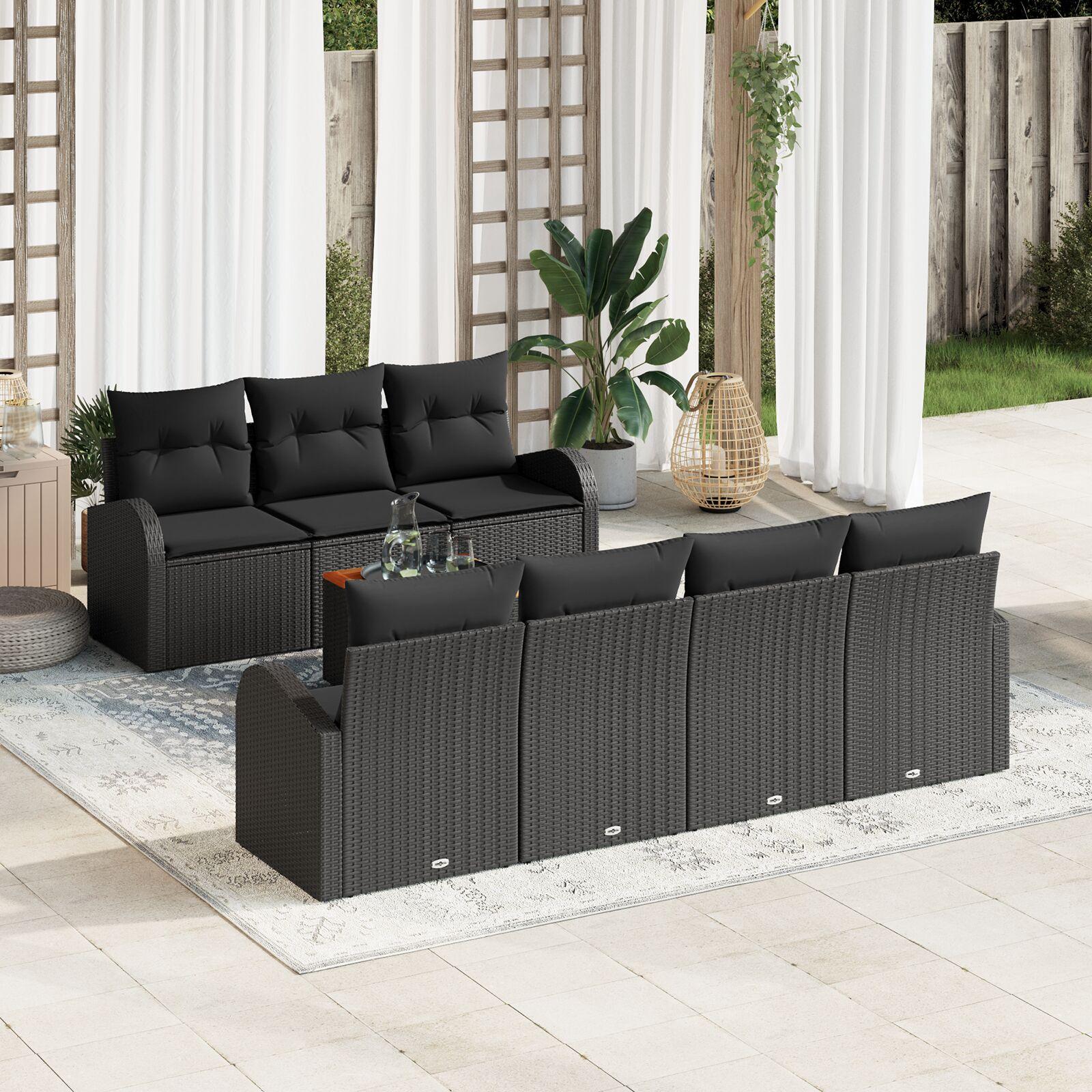 Havesofa sæt med puder 8 dele i sort polyrattan