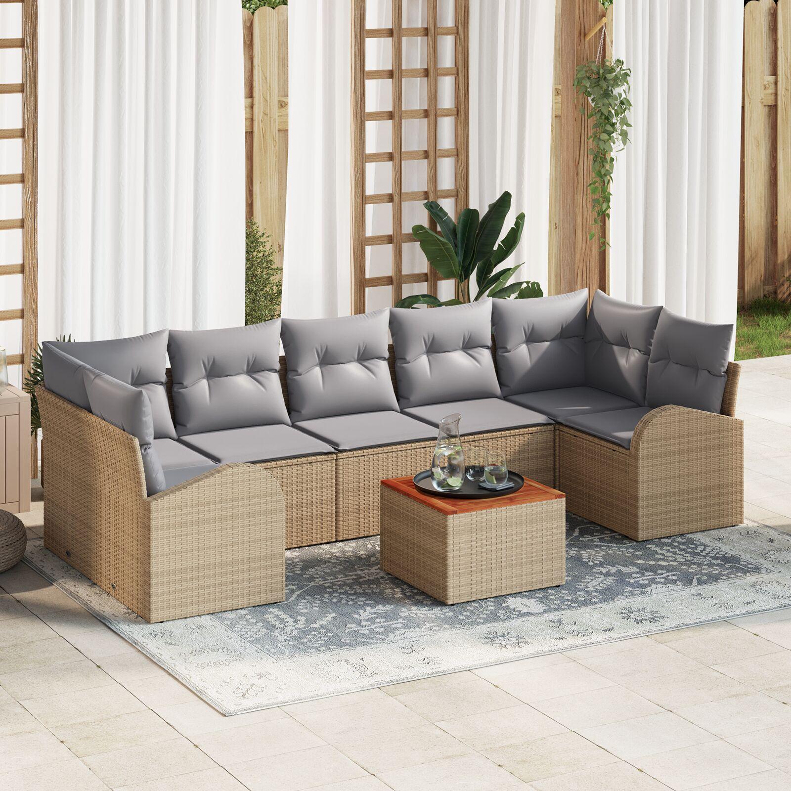Havesofa sæt med puder 8 dele i beige polyrattan