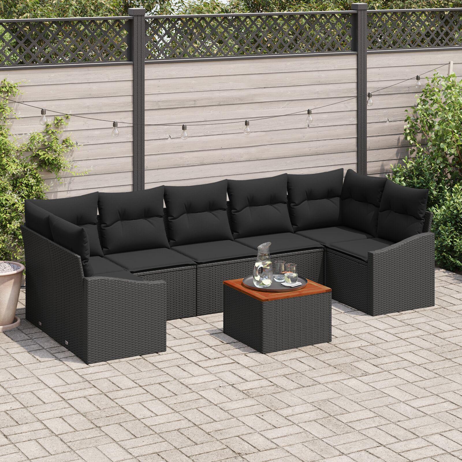 Modulært havesofasæt med puder - 8 dele i sort polyrattan