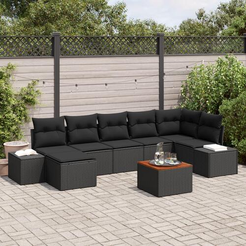 Have Sofa Sæt 8 Stykker Sort Rattan og Træ Rummeligt