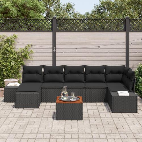 Have Sofa Sæt 8 Stykker Sort Rattan og Træ Rummeligt