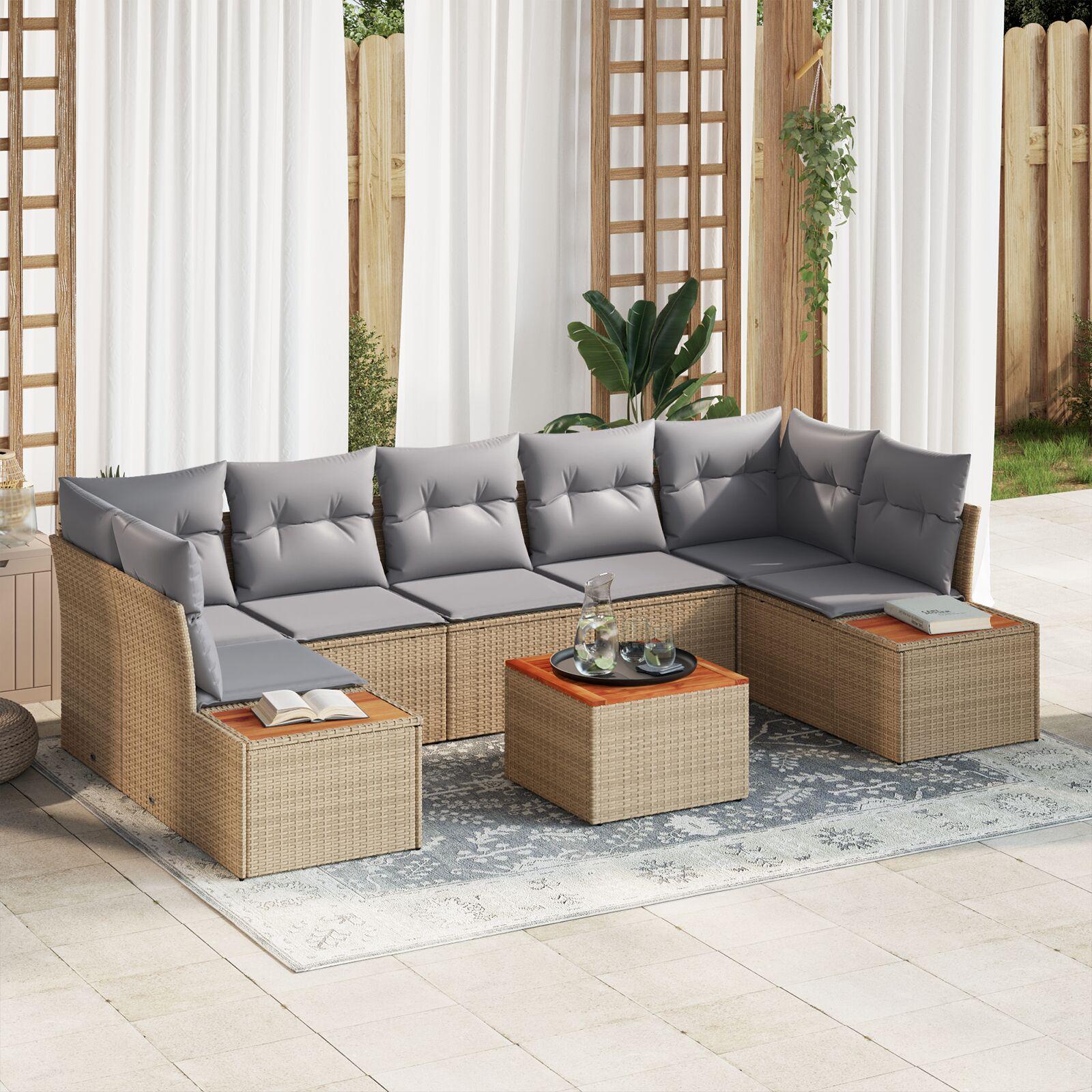 Havesofa sæt med puder 8 stk beige poly rattan