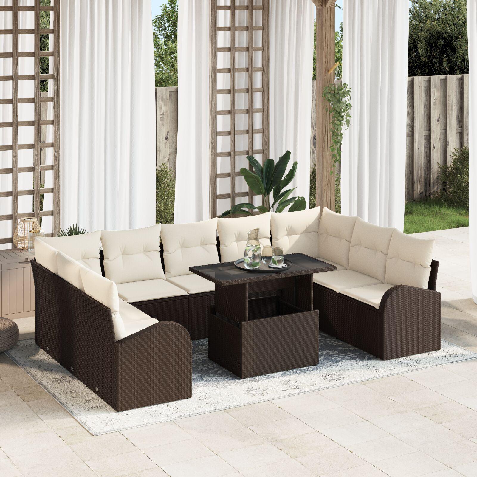 Havesofa Sæt 10 stk Brun og cremefarvet 100 x 55 x 73 cm