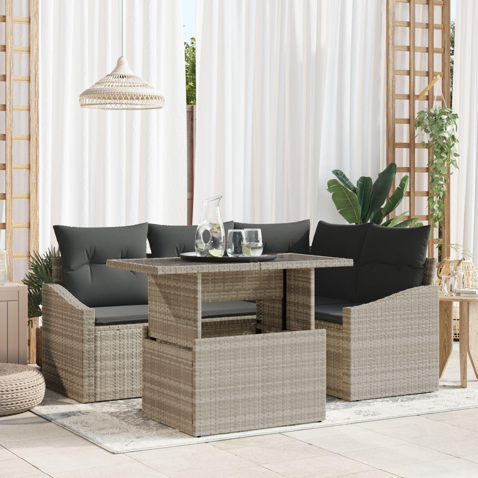 Havesofa Sæt med pude 5 stk Lysegrå 100 x 55 x 73 cm