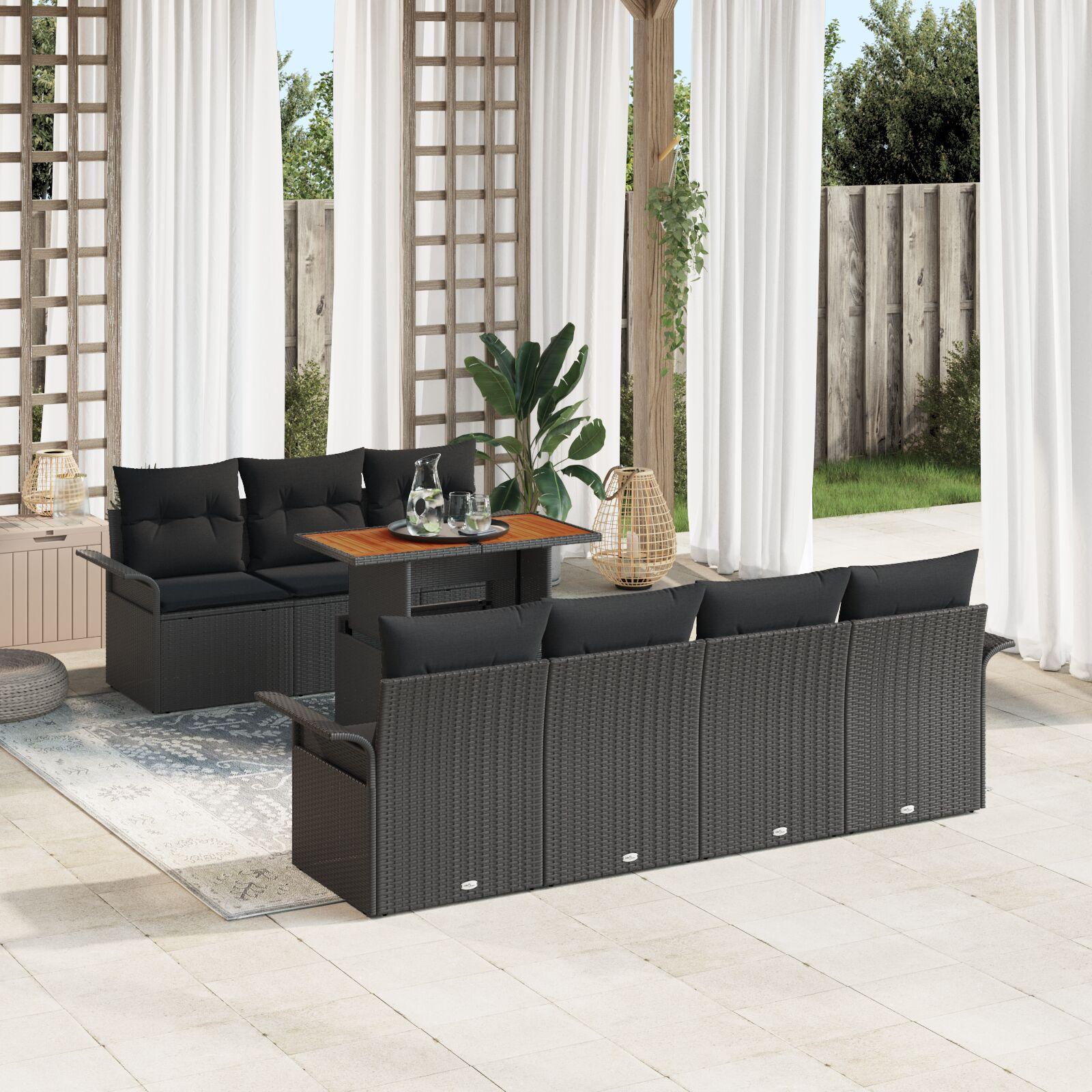 8 Del Have Sofa Sæt Med Puder Sort Polyrattan Akacia