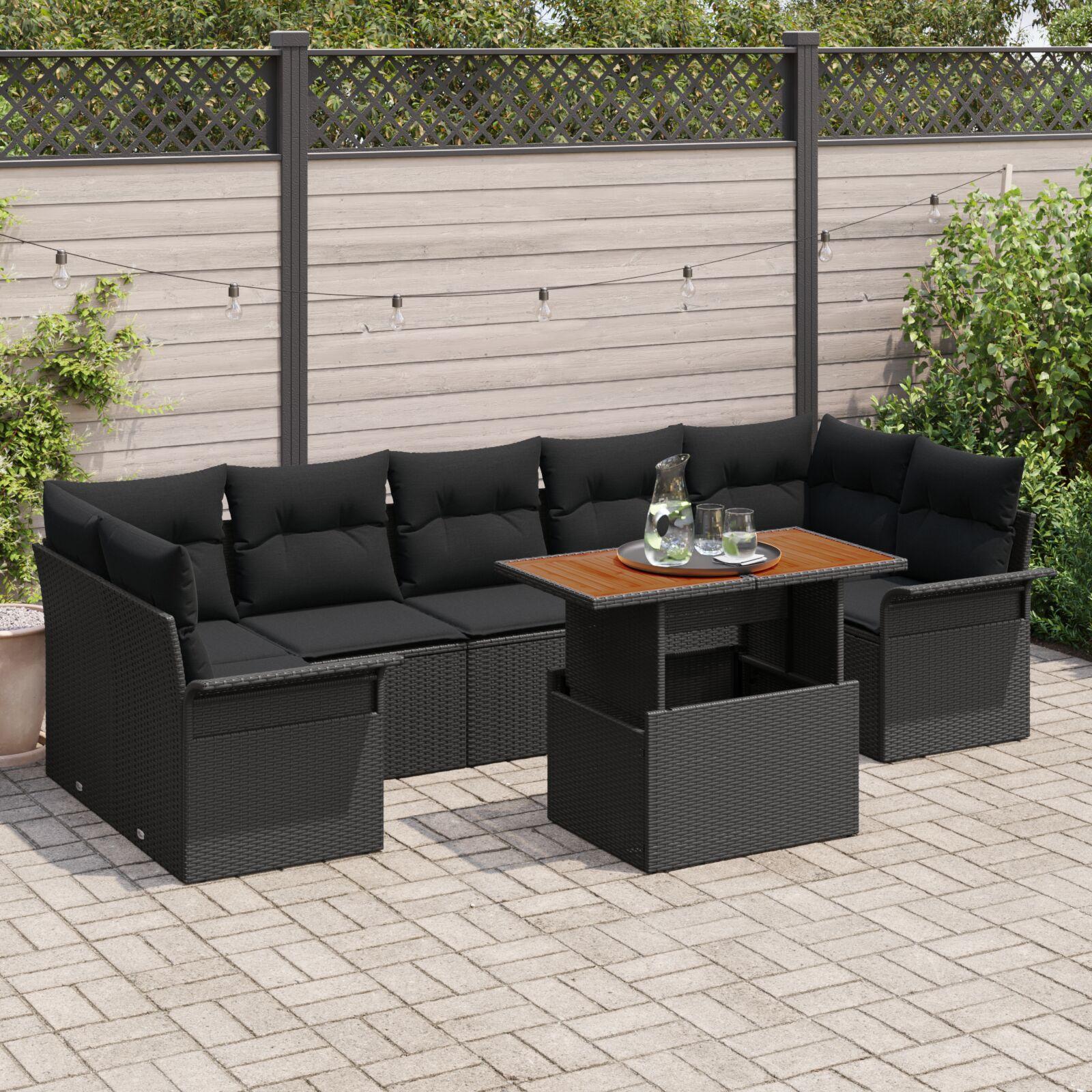 Havesofa Sæt med pude 8 stk Sort 100 x 55 x 73 cm