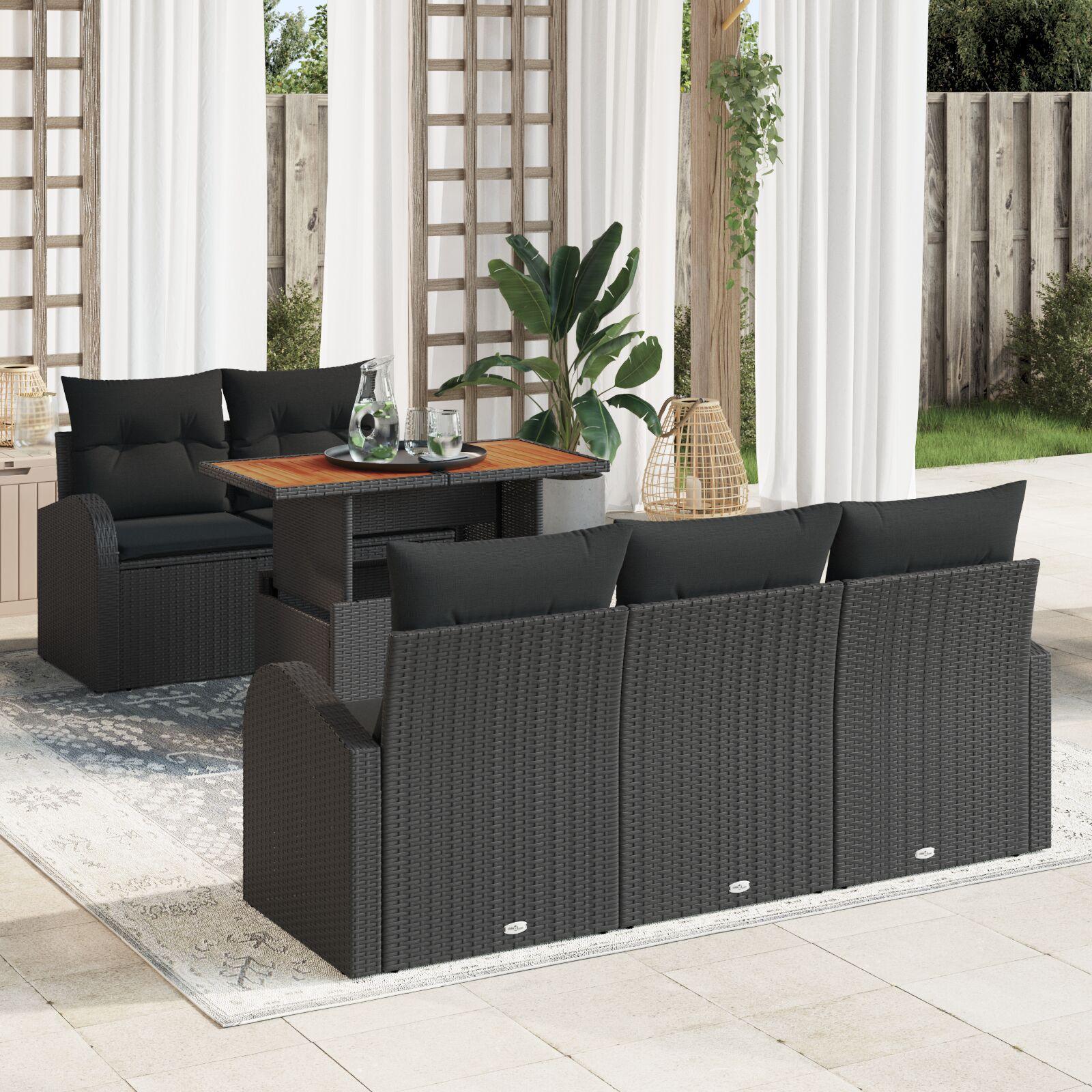 Havesofa Sæt med pude 6 stk Sort 100 x 55 x 73 cm