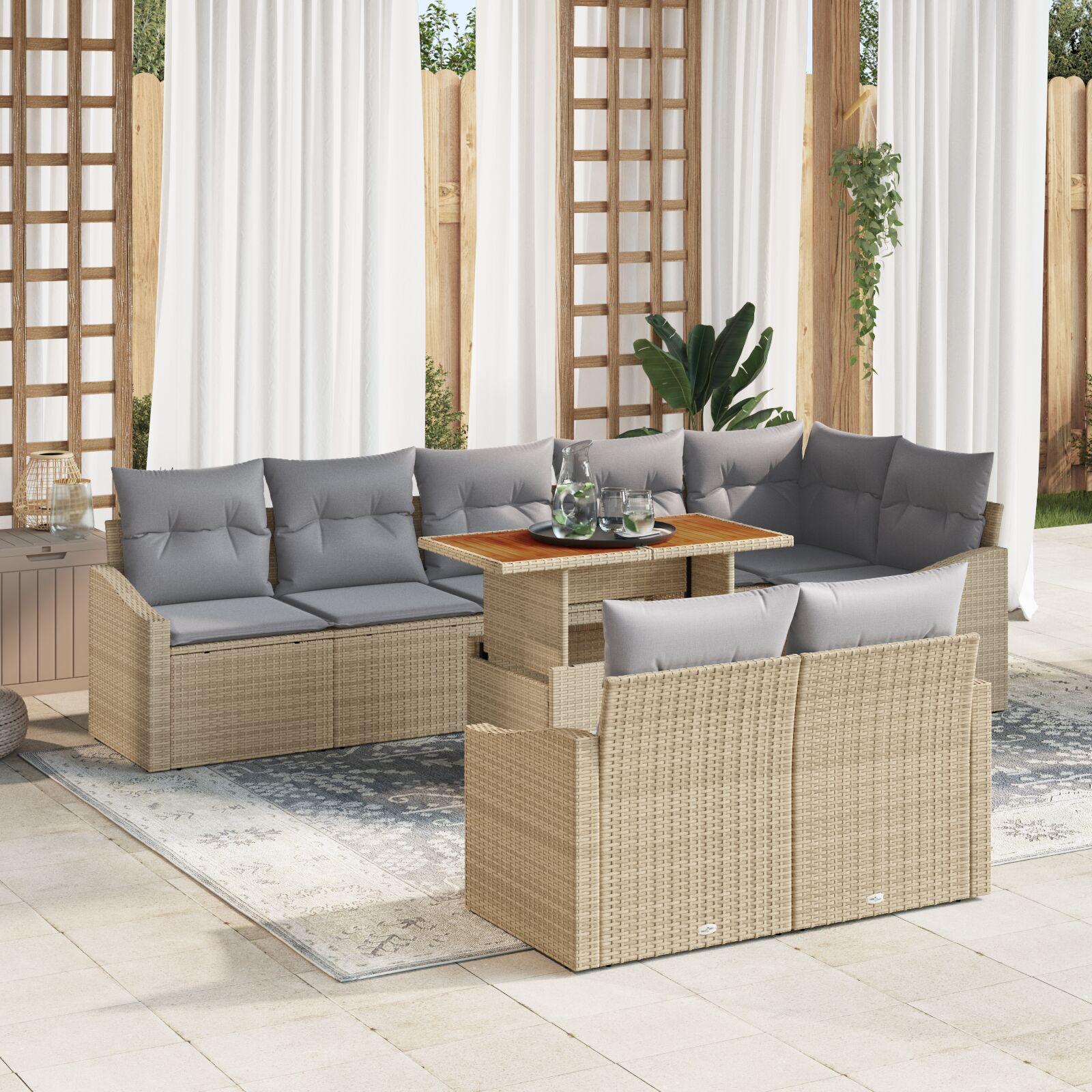 Havesofa Sæt med pude 9 stk Beige og grå 100 x 55 x 73 cm