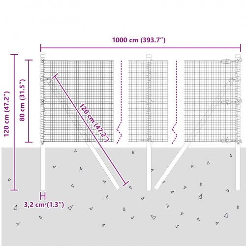 Svejset Trådhegn med 7 Stolper Grå 0.8x10 m Stål