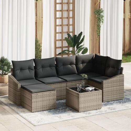 Havemøbelsæt 7 dele Grå Rattan Udendørs sofa Rektangulær