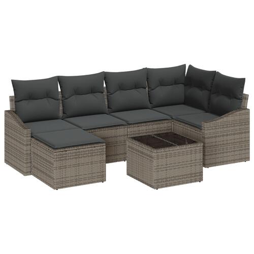 Havemøbelsæt 7 dele Grå Rattan Udendørs sofa Rektangulær