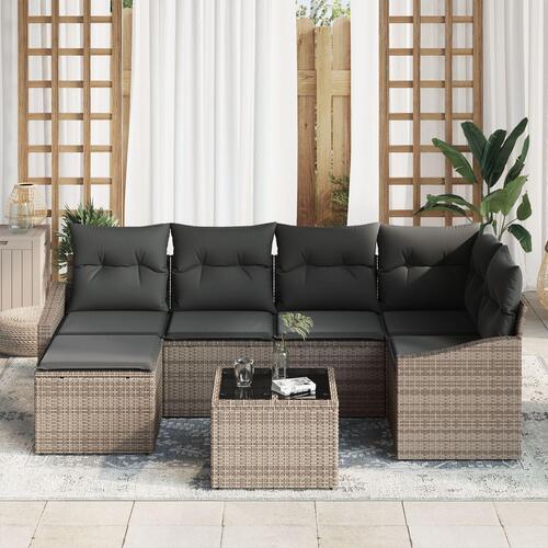 Havemøbelsæt 7 dele Grå Rattan Udendørs sofa Rektangulær