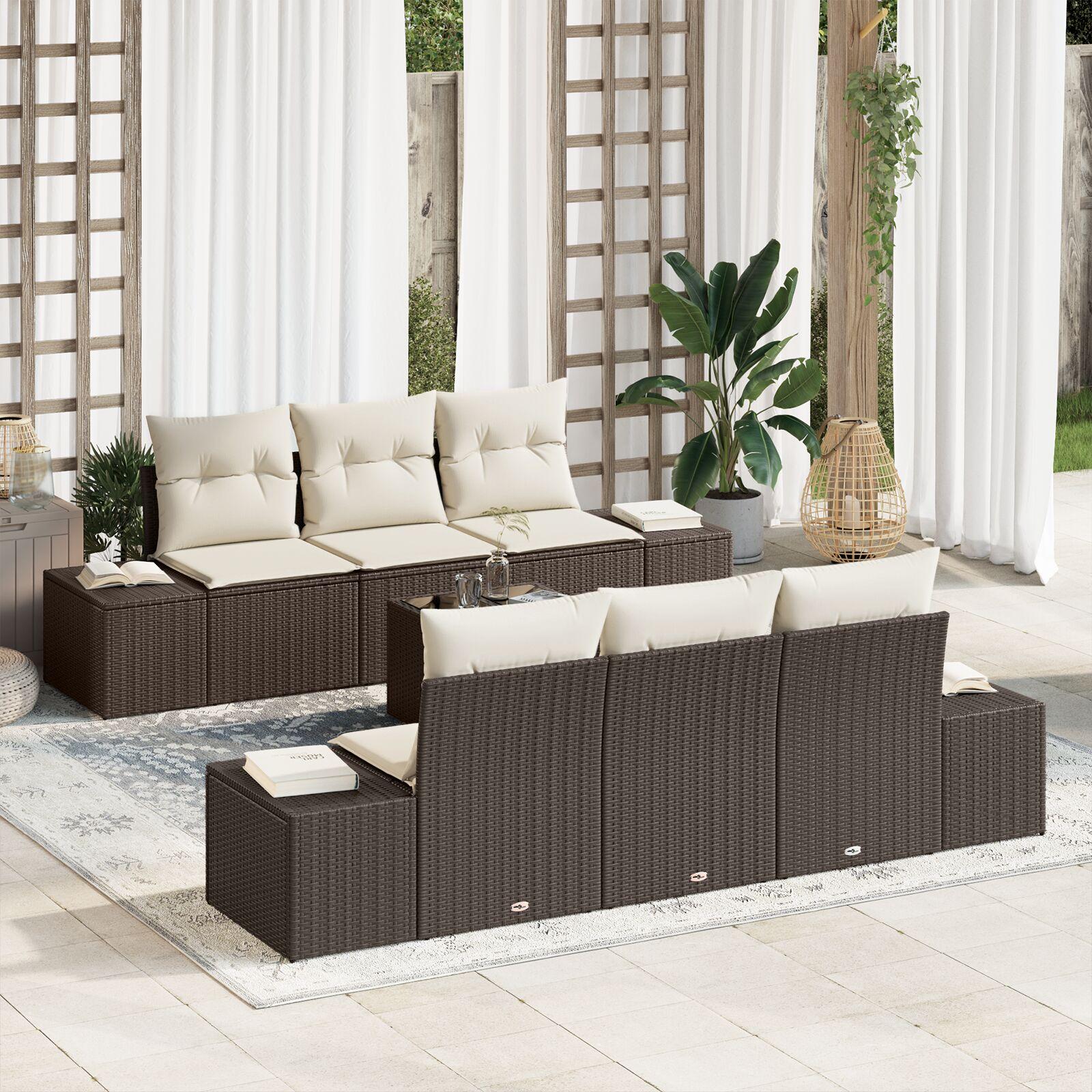 Havesofa Sæt med pude 7 stk Brun og Creme 55 x 55 x 37 cm