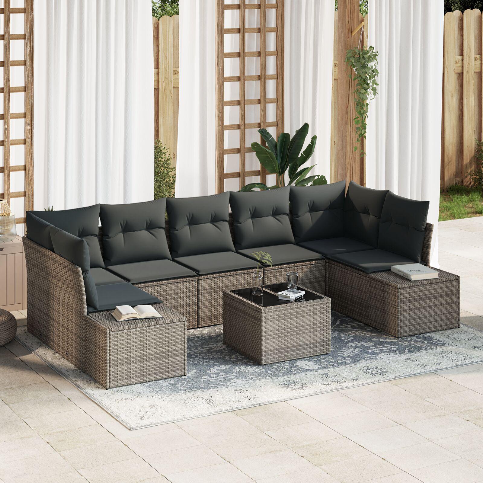 Havesofa Sæt med pude med opbevaring 8 stk Grå 55 x 55 x 37 cm