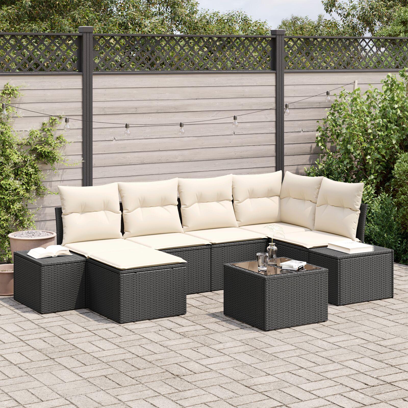 Havesofa Sæt 7 stk Sort og cremefarvet 264 x 154 x 85 cm