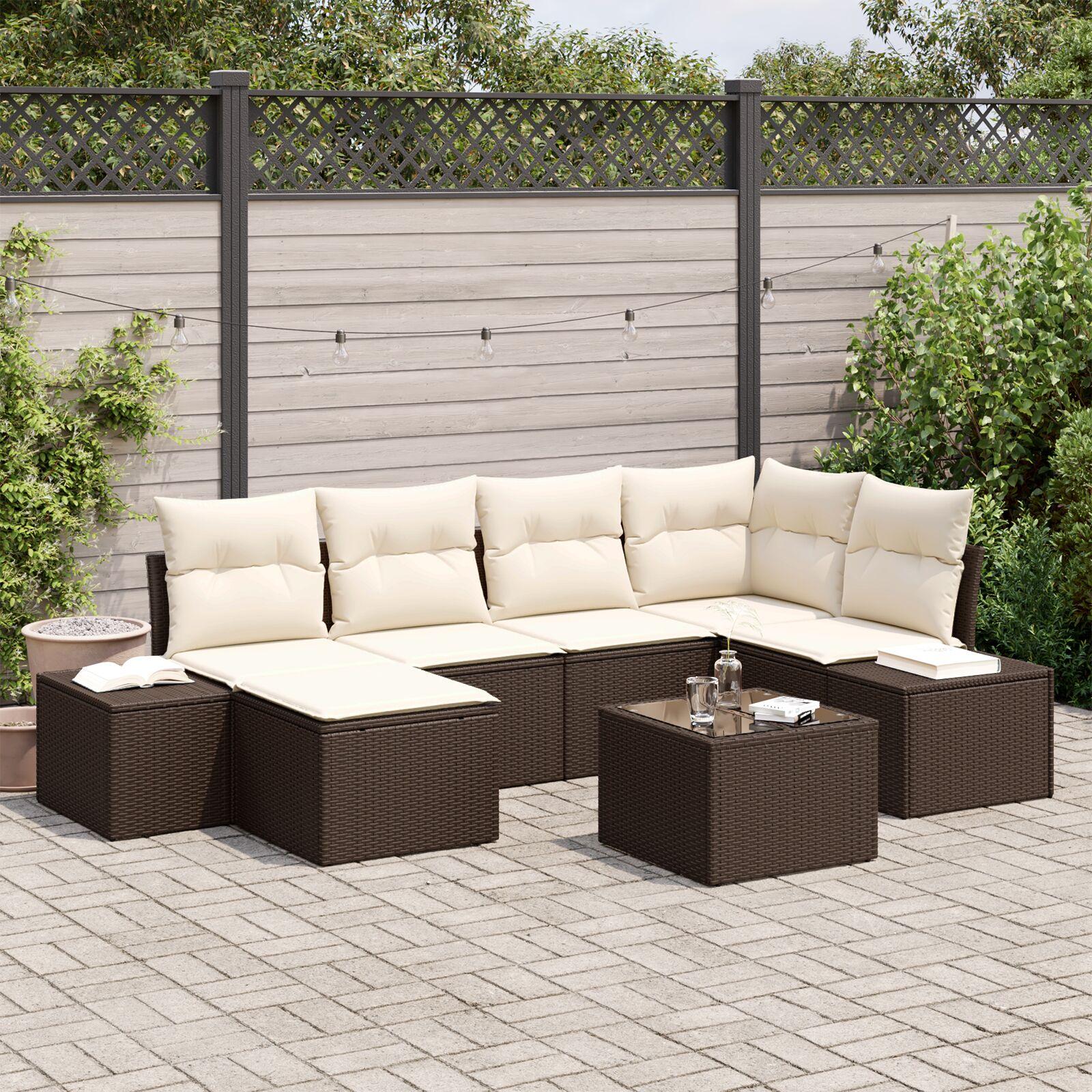 Havesofa Sæt 7 stk Brun og cremefarvet 264 x 154 x 85 cm