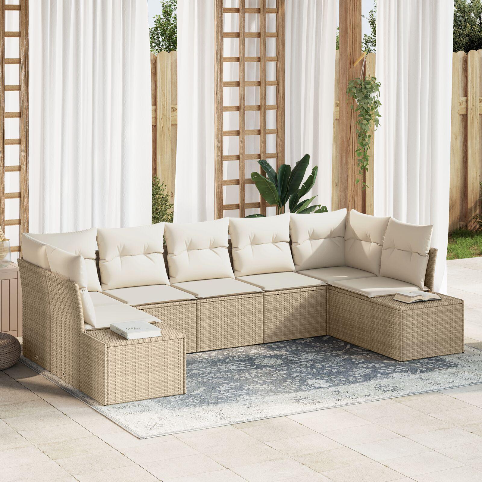 Havesofa Sæt 7 stk beige og cremefarvet 289 x 154 x 85 cm