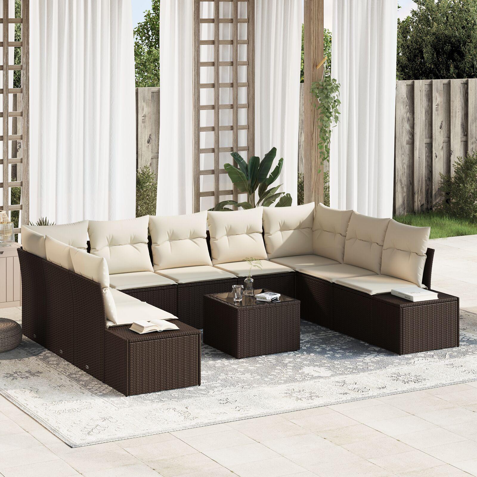 Havesofa Sæt 10 stk Brun og cremefarvet 289 x 209 x 85 cm