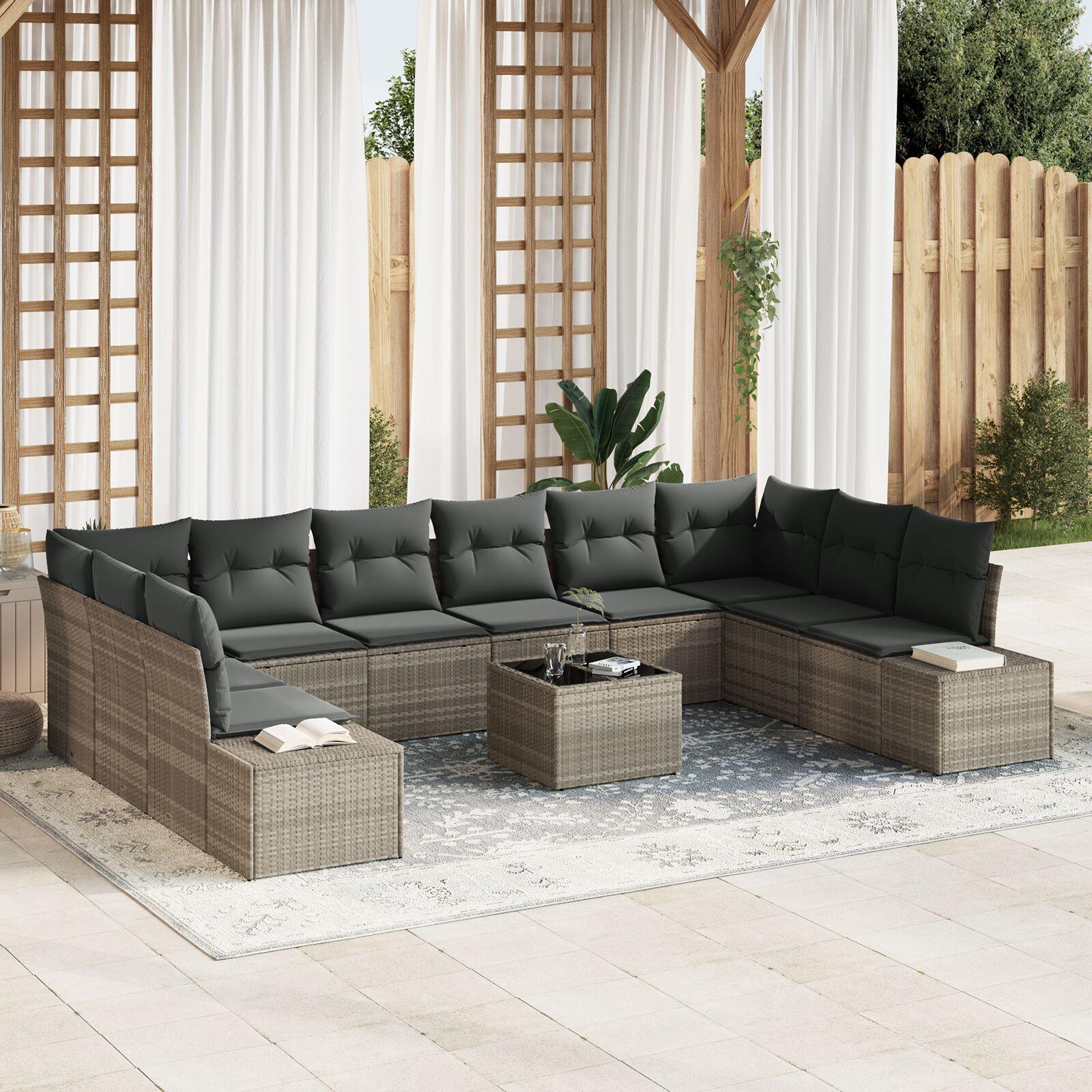 Havesofa Sæt 11 stk Lysegrå 344 x 209 x 85 cm Poly rattan