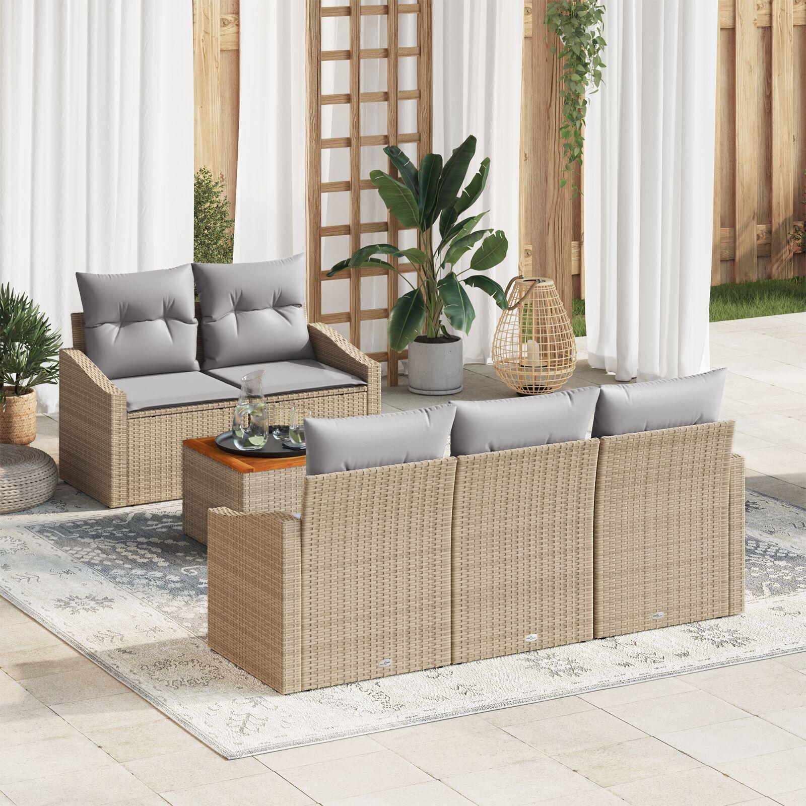 Havesofa Sæt 6 stk beige og lysegrå