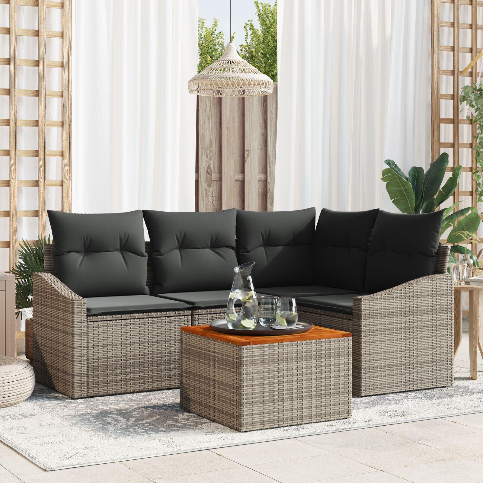 Havesofa sæt med opbevaring - 5 dele i grå polyrattan