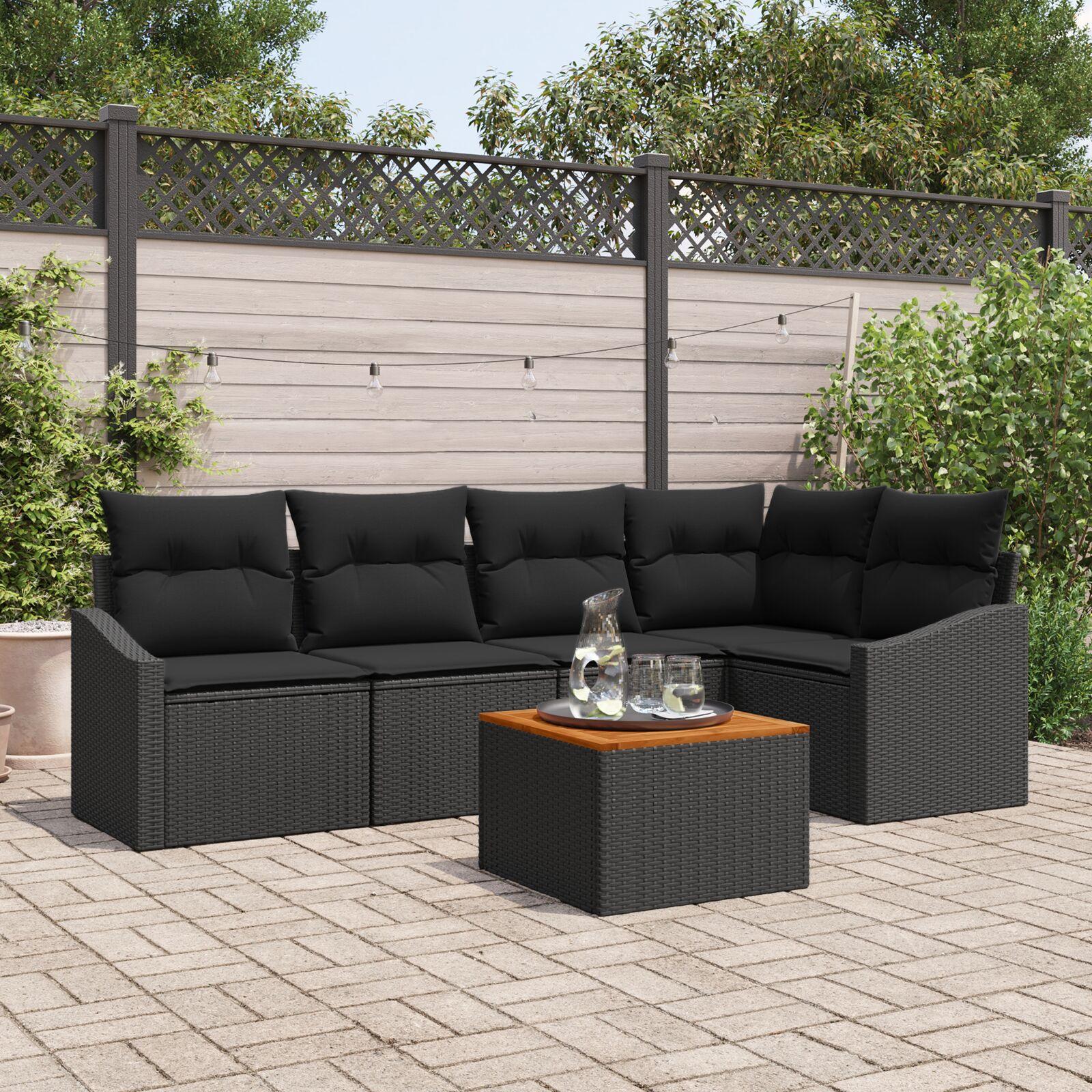 Havesofa sæt med opbevaring - 6 dele i sort polyrattan