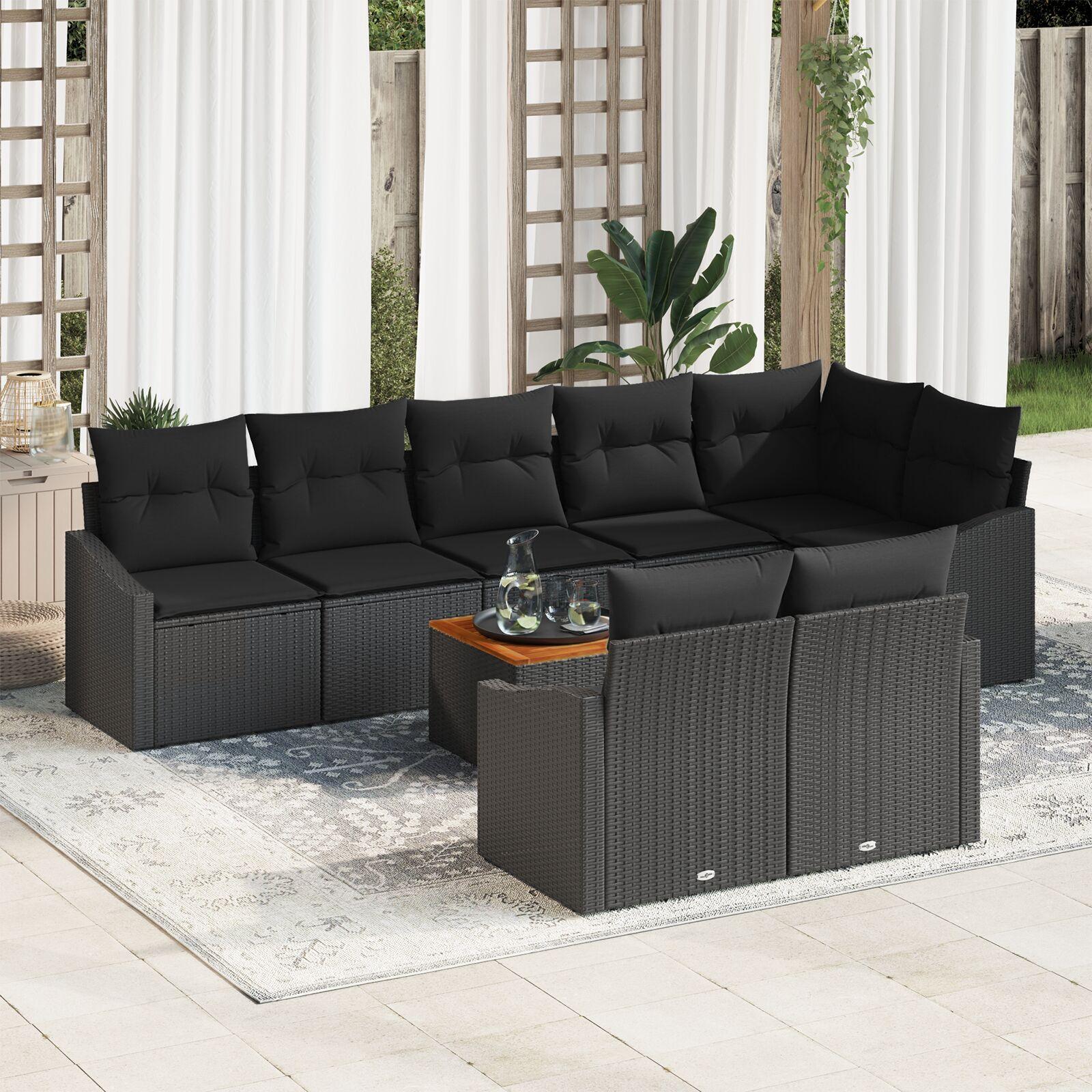 Modulært havesofa-sæt med opbevaring, 9 dele - sort polyrattan