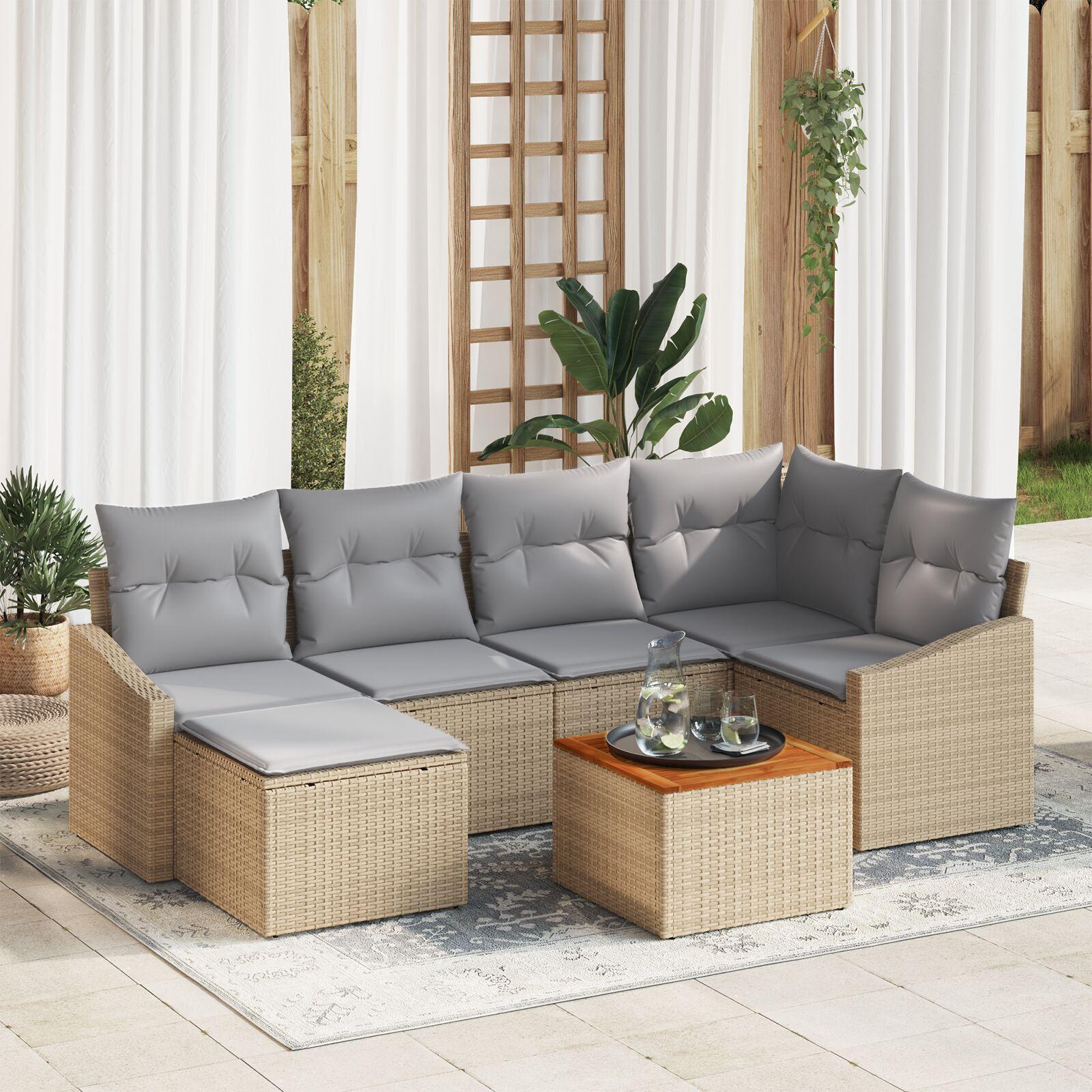 Havesofa Sæt 7 stk beige og lysegrå