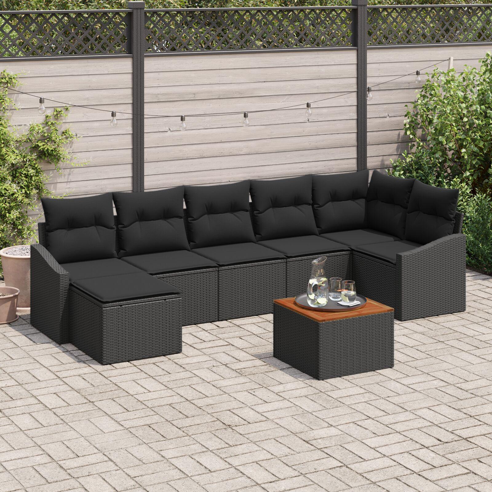 Havesofa sæt med opbevaring - 8 dele i sort polyrattan