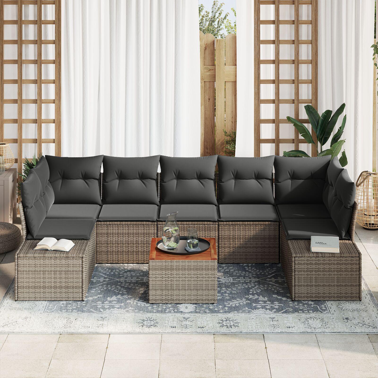 Modulært havesofa sæt med opbevaring - 8 dele i grå polyrattan