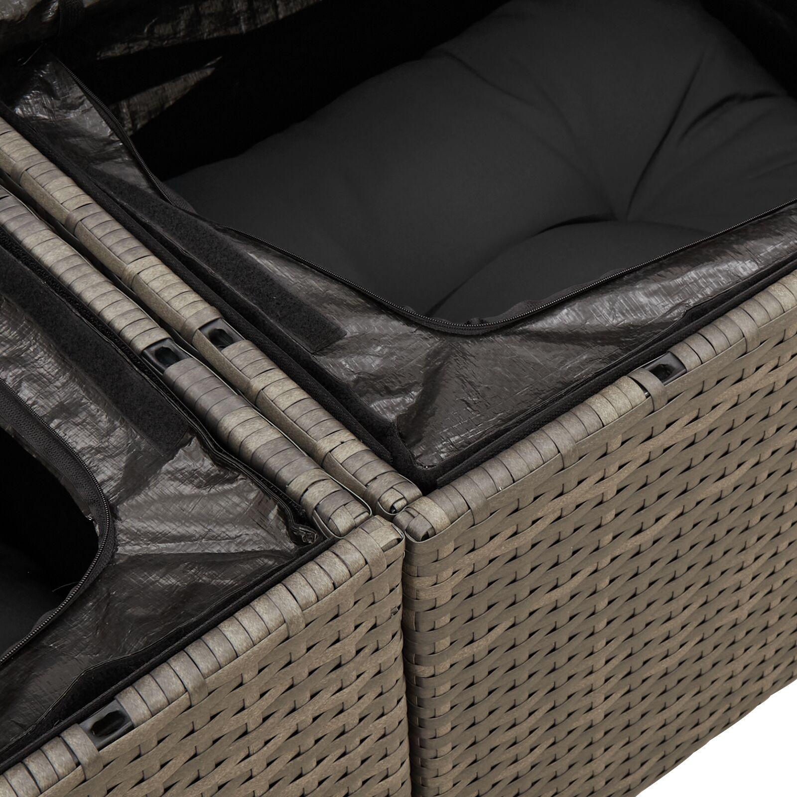 Havesofa Sæt Med Opbevaring 9 Dele Polyrattan - Grå