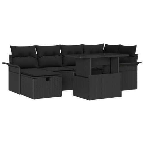 7 Piece Garden Sofa Set med Puder Sort Poly Rattan
