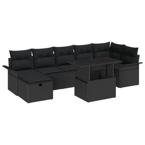8-Personers Have Sofa Sæt med Puder Sort Poly Rattan