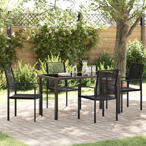 5 Delt have spisestue sæt Sort PVC Rattan