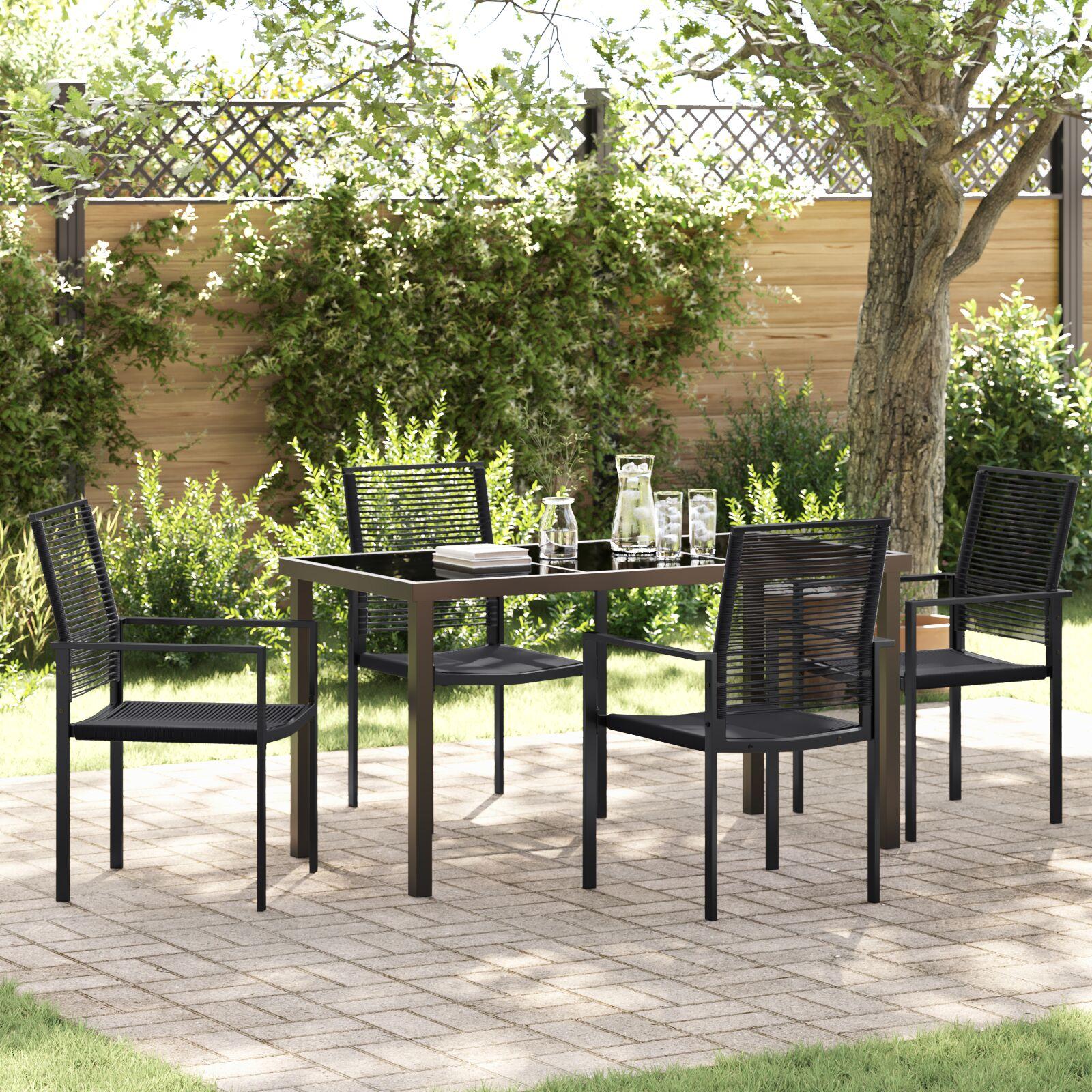 5 Delt have spisestue sæt Sort PVC Rattan