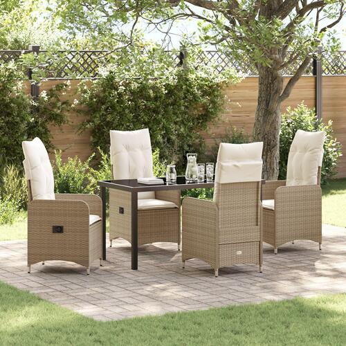 5-delt Have Spisesæt med Puder Beige Poly Rattan