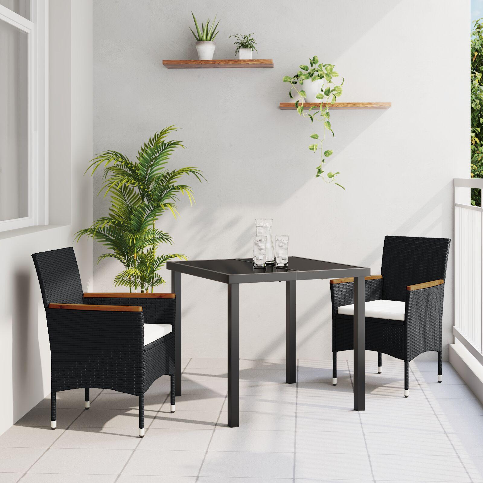 Have Spisebordssæt med pude 3 stk Sort Poly rattan