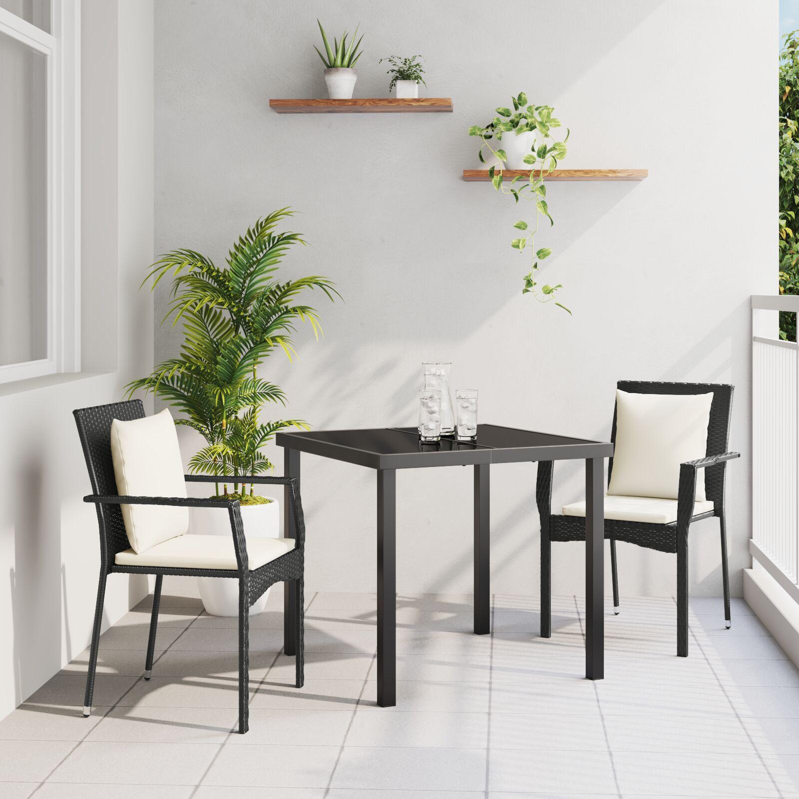 Have spisebordssæt med puder - 3 dele i sort polyrattan
