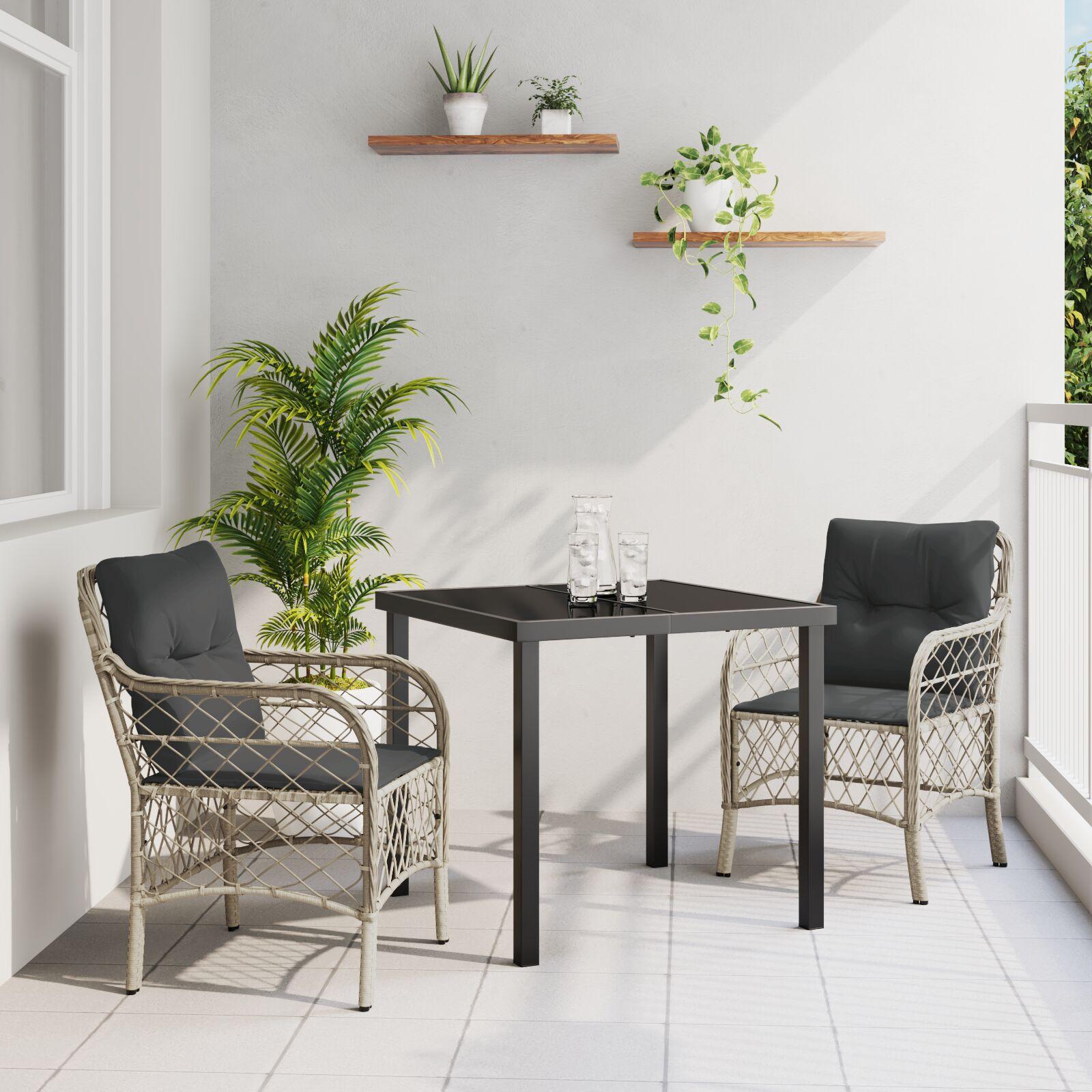 Have spisebordssæt med puder - 3 dele i lysegrå polyrattan