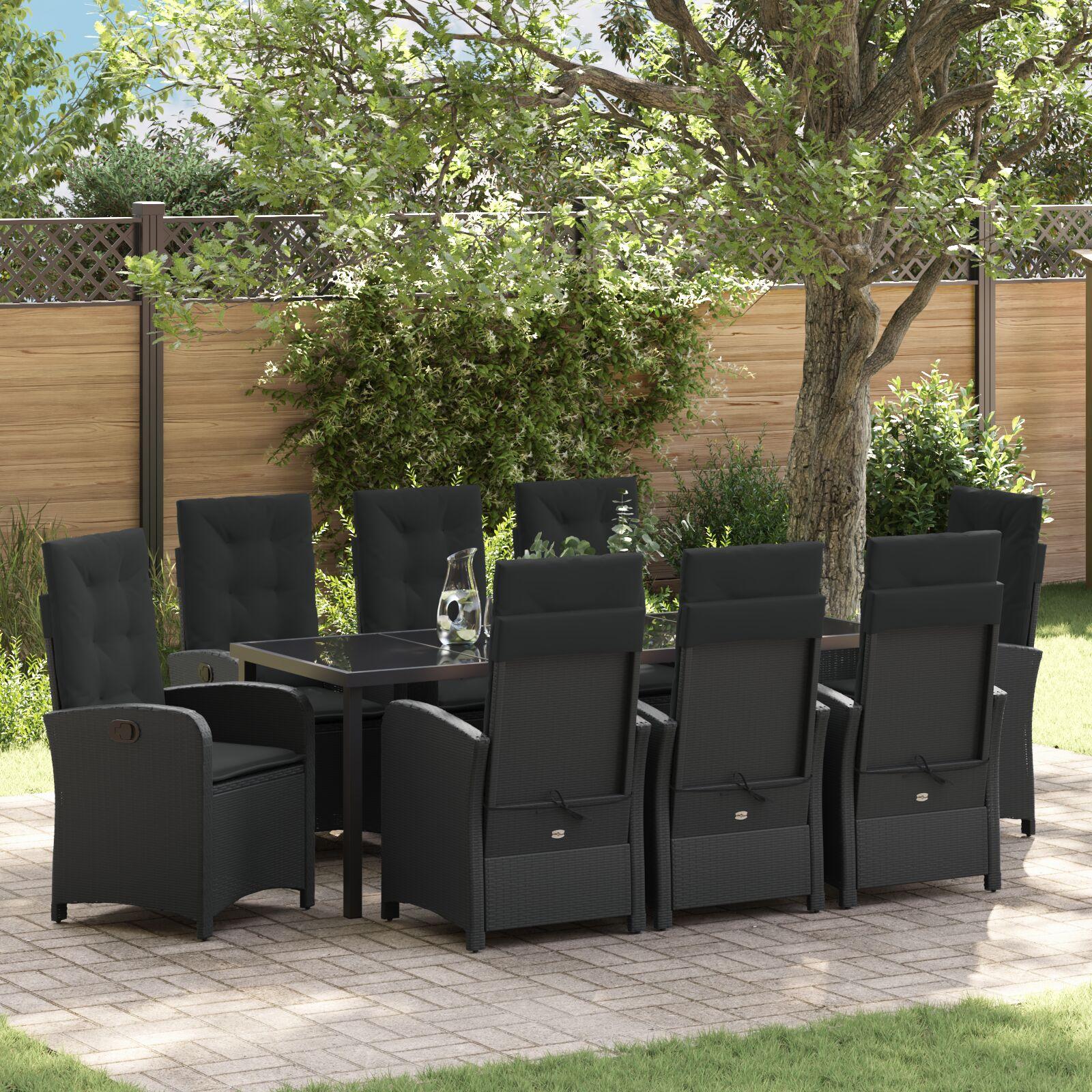 Have spisebordsst i sort polyrattan med puder - 9 dele