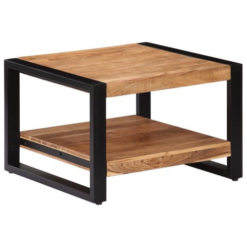Sofabord 60×60×40 cm i massivt akacietræ - industrielt design med hylde