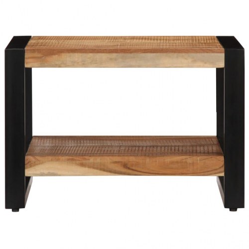 Sofabord 60×60×40 cm i massivt akacietræ - industrielt design med hylde
