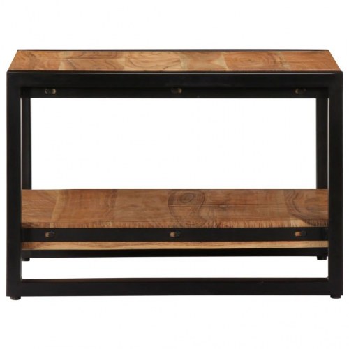 Sofabord 60×60×40 cm i massivt akacietræ - industrielt design med hylde