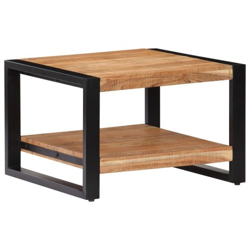 Sofabord 60×60×40 cm i massivt akacietræ - industrielt design med hylde