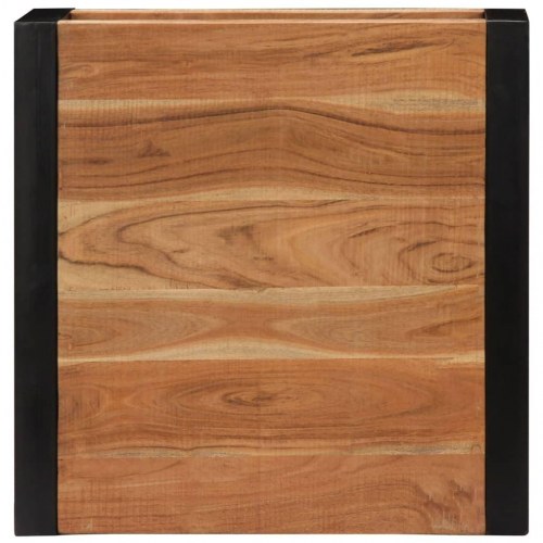 Sofabord 60×60×40 cm i massivt akacietræ - industrielt design med hylde