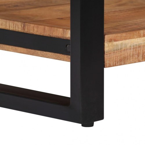 Sofabord 60×60×40 cm i massivt akacietræ - industrielt design med hylde