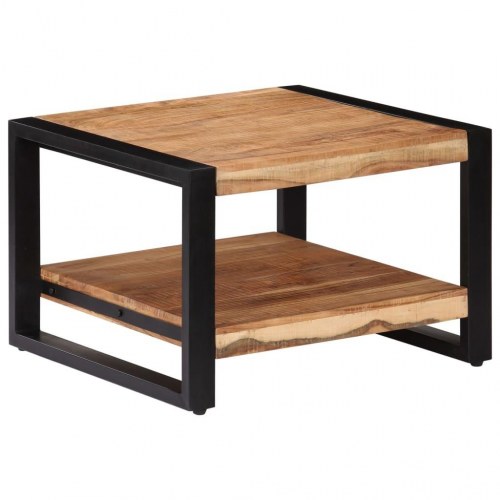 Sofabord 60×60×40 cm i massivt akacietræ - industrielt design med hylde