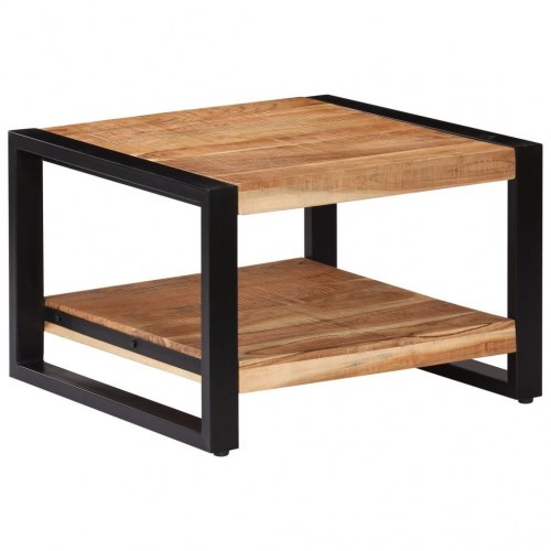 Sofabord 60×60×40 cm i massivt akacietræ - industrielt design med hylde
