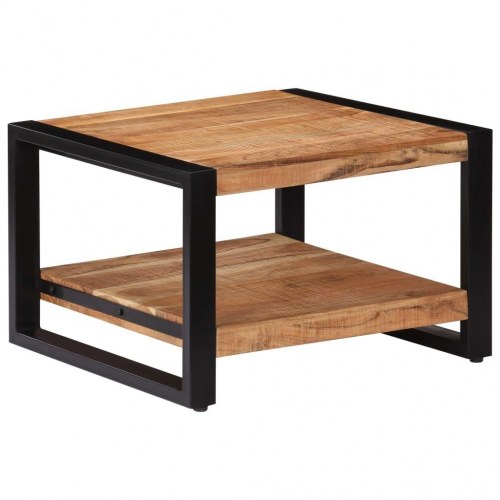 Sofabord 60×60×40 cm i massivt akacietræ - industrielt design med hylde