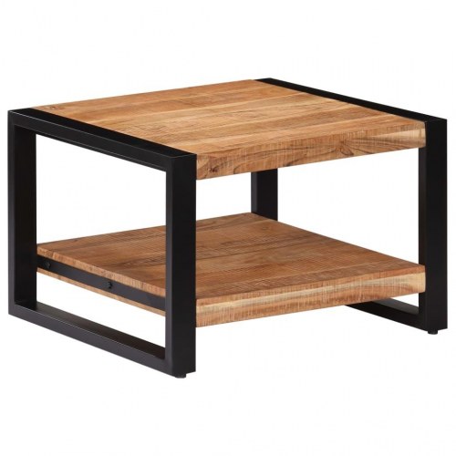 Sofabord 60×60×40 cm i massivt akacietræ - industrielt design med hylde